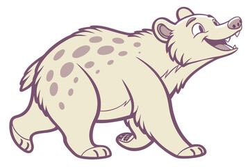 Cartoon Hyena Walking with a Happy Expression on a White Background