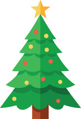 Stylized Christmas Tree Illustration with Star Topper and Colorful Ornaments
