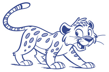 Fototapeta premium Cartoon Leopard Outline, Playful, Cute Wildcat on White Background