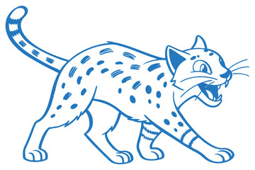 Cartoon Leopard Design with Blue Outline on White Background Art Mascot