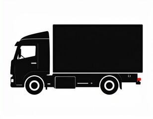 A black silhouette truck icon in side view, ideal for transport, delivery, and logist