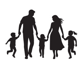 Silhouette vector illustration of a loving family walking together