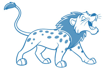 Cartoon Lion Roaring with Blue Spot Pattern on White Background Animal Design