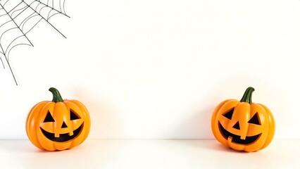 Minimalist Halloween Background with Pumpkins and Spider Webs