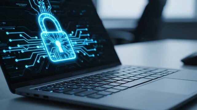 digital lock laptop screen cybersecurity protection