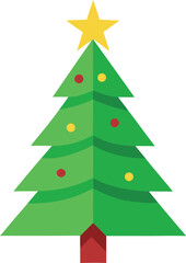 Stylized Christmas Tree Illustration with Star Topper and Colorful Ornaments