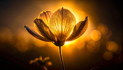 Radiant Flower Blossom Bathed in Golden Sunlight, Abstract Floral Artistry