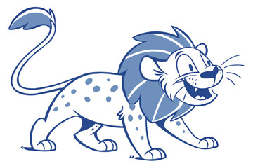 Cartoon Lion with Blue Mane Spots on White Background