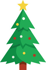 Stylized Christmas Tree Illustration with Star Topper and Colorful Ornaments