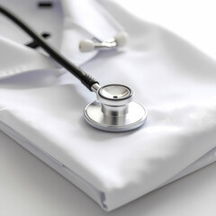 Stethoscope on white coat doctor medical equipment healthcare concept