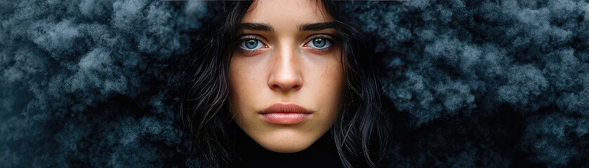 Young woman with clouded mind in sadness concept. A striking portrait highlighting emotions and bold contrasts.