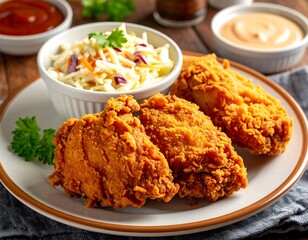 Crispy Fried Chicken with Coleslaw.