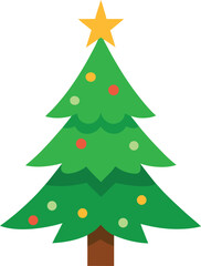 Stylized Christmas Tree Illustration with Star Topper and Colorful Ornaments