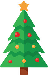 Stylized Christmas Tree Illustration with Star Topper and Colorful Ornaments