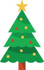 Stylized Christmas Tree Illustration with Star Topper and Colorful Ornaments
