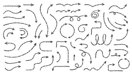 Collection of hand drawn chalk textured arrows in various directions