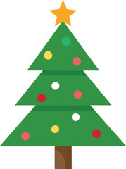 Stylized Christmas Tree Illustration with Star Topper and Colorful Ornaments