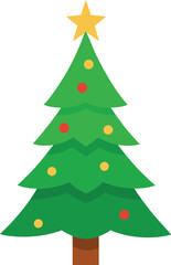 Stylized Christmas Tree Illustration with Star Topper and Colorful Ornaments