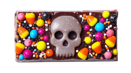 Halloween chocolate bar with skull isolated on transparent background