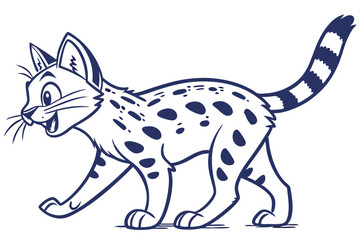 Cartoon Spotted Cat Outline Walking with Smile on a White Background Art