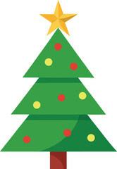 Stylized Christmas Tree Illustration with Star Topper and Colorful Ornaments