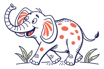Obraz premium Cartoon Spotted Elephant Walking with Happy Expression on White Background