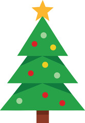 Stylized Christmas Tree Illustration with Star Topper and Colorful Ornaments