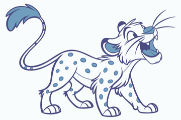 Cartoon Spotted Lion Character Roaring with Blue Accents on a White Background