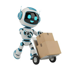 3d illustration of cute delivery robot carrying boxes isolated on transparent background for delivery service