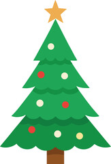 Stylized Christmas Tree Illustration with Star Topper and Colorful Ornaments