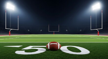 Fototapeta premium American football field stadium goalpost sport athletic competition game ball fifty yard line