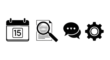 Calendar, document search, speech bubbles and gear vector icons isolated PNG with Transparent Background