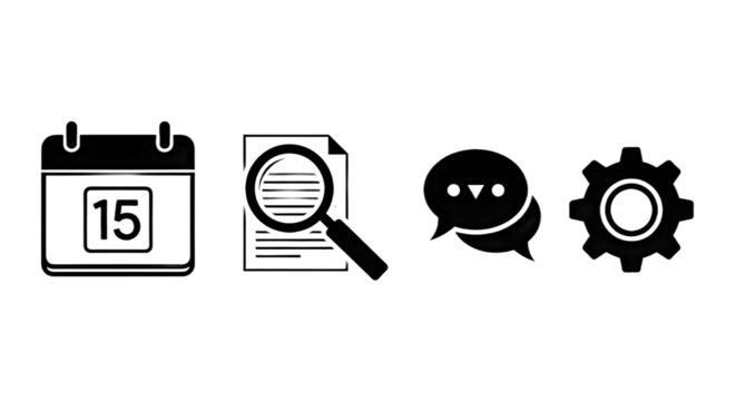 Calendar, document search, speech bubbles and gear vector icons isolated PNG with Transparent Background - Powered by Adobe