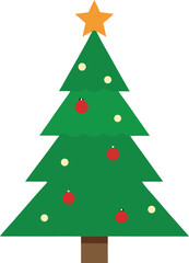 Stylized Christmas Tree Illustration with Star Topper and Colorful Ornaments