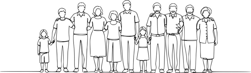 people from various age groups standing together big family