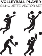 Volleyball Player Silhouette Vector Set – Spiking, Serving, Blocking Minimalist Flat Design