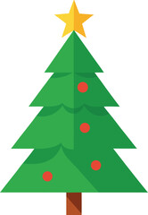 Stylized Christmas Tree Illustration with Star Topper and Colorful Ornaments