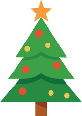Stylized Christmas Tree Illustration with Star Topper and Colorful Ornaments