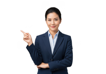 Professional asian businesswoman pointing presentation corporate executive leadership success isolated on transparent background