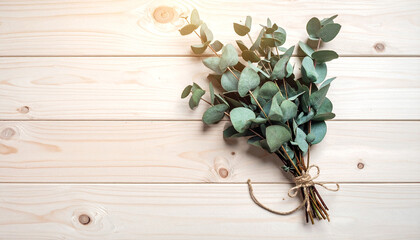 Eucalyptus Bouquet on Wooden Background A Touch of Nature's Serenity and Freshness