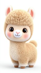 Fototapeta premium Adorable Tan Alpaca Plush Toy on White Background