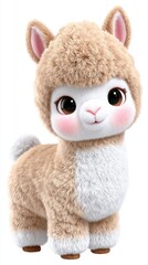 Fototapeta premium Adorable Tan Alpaca Plush Toy with Rosy Cheeks