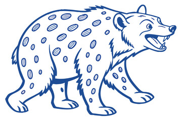 Cartoon Style Outline Hyena Walking with an Open Mouth on a White Background