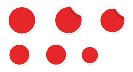 Collection of red round stickers with peel effect on white background.