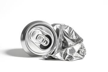 Crushed aluminum beverage can isolated on white background