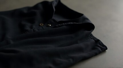 Close up of a Stylish Black Blouse with Golden Buttons and Soft Folds