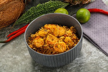 Indian cuisine - Biryani rice with prawn