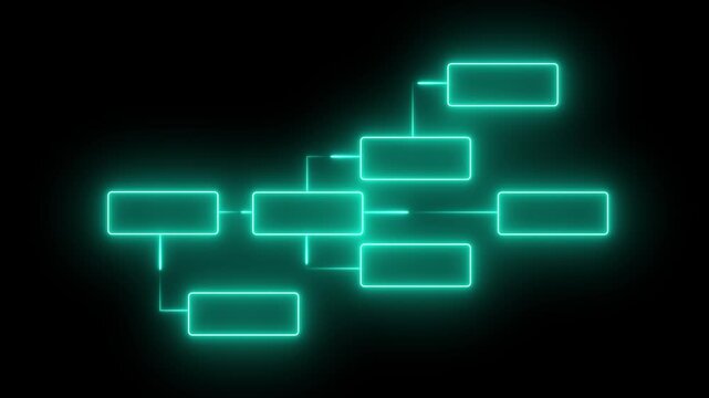 Glowing neon Simple modern template for process flow diagram. Flat infographic design for website or data presentation. Business process flowchart, implement and improve on virtual screen. process 