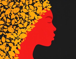Profile of a woman with a golden leaf crown
