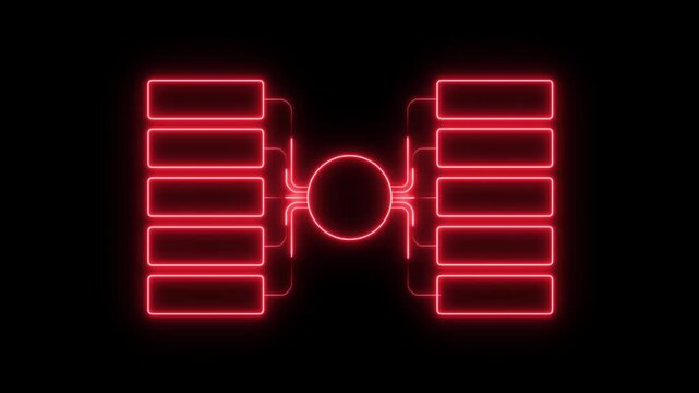 Glowing neon Simple modern template for process flow diagram. Flat infographic design for website or data presentation. Business process flowchart, implement and improve on virtual screen. process 
